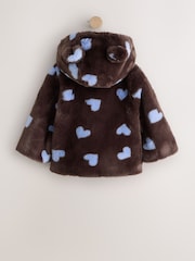 Chocolate Brown Hearts - Faux Fur Hooded Coat (12mths-7yrs) - תמונה 6 מתוך 9