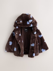 Chocolate Brown Hearts - Faux Fur Hooded Coat (12mths-7yrs) - תמונה 7 מתוך 9