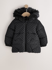 Black Polka Dot Shower Resistant Padded Coat (3mths-7yrs) - Image 1 of 5