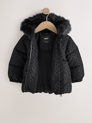 Black Polka Dot Shower Resistant Padded Coat (3mths-7yrs) - Image 2 of 5