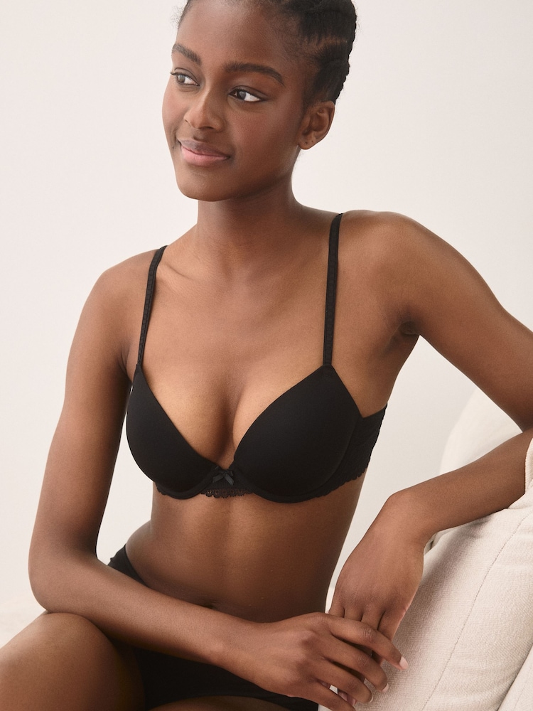 Negro - A-E Lightly Padded Plunge Smoothing Cup & Lace Wing Bra - Imagen 1 de 6 Negro - A-E Lightly Padded Plunge Smoothing Cup & Lace Wing Bra - Imagen 1 de 6