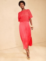 Love & Roses Red Knitted Crochet 2 in 1 Midi Dress With Nautical Charm Details - Image 3 of 4