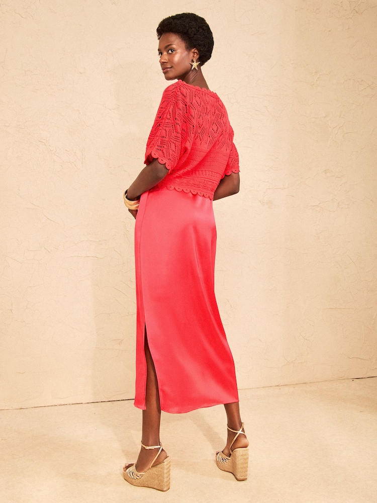 Love & Roses Red Knitted Crochet 2 in 1 Midi Dress With Nautical Charm Details - Image 4 of 4