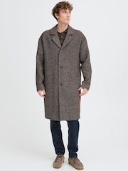 Casual Friday Brown CFFRIDOLF Houndstooth Wool Mix Overcoat - Image 3 of 8