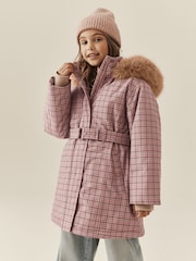 Pink Check Waterproof Belted Padded Coat (3-16yrs) - Image 1 of 10