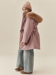 Pink Check Waterproof Belted Padded Coat (3-16yrs) - Image 3 of 10