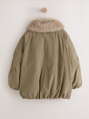 Khaki Green Shower Resistant Oversized Bomber Jacket with Faux Fur Collar (3-16yrs) - Image 6 of 8