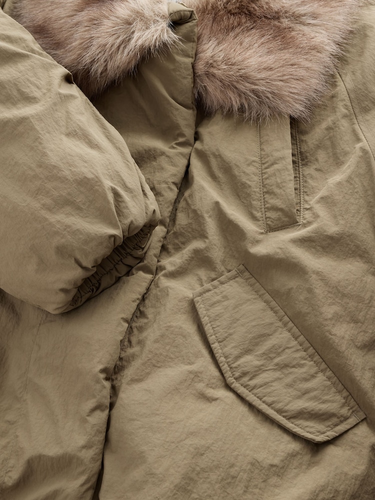 Khaki Green Shower Resistant Oversized Bomber Jacket with Faux Fur Collar (3-16yrs) - Image 8 of 8 Khaki Green Shower Resistant Oversized Bomber Jacket with Faux Fur Collar (3-16yrs) - Image 8 of 8