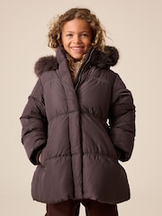 Charcoal Grey Shirred Sleeve Shower Resistant Padded Coat (3-16yrs) - Image 1 of 10