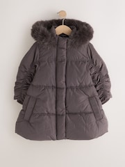 Charcoal Grey Shirred Sleeve Shower Resistant Padded Coat (3-16yrs) - Image 6 of 10