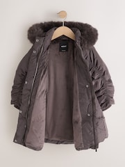 Charcoal Grey Shirred Sleeve Shower Resistant Padded Coat (3-16yrs) - Image 7 of 10