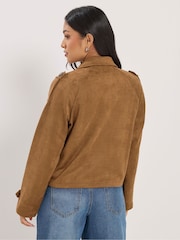 PixieGirl Petite Brown Suedette Cropped Trench Coat - Image 4 of 6
