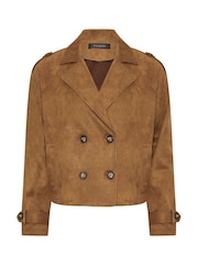 PixieGirl Petite Brown Suedette Cropped Trench Coat - Image 6 of 6