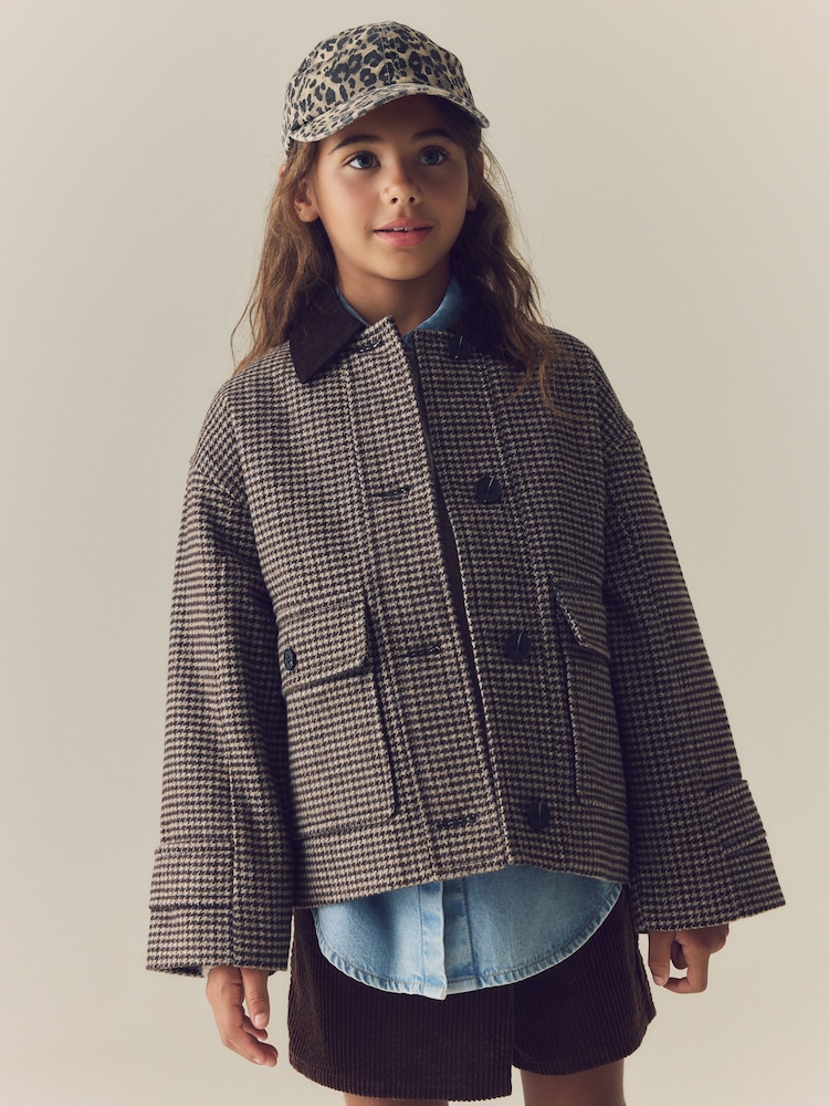 Brown Check Short Jacket With Wool (3-16yrs) - Image 1 of 10