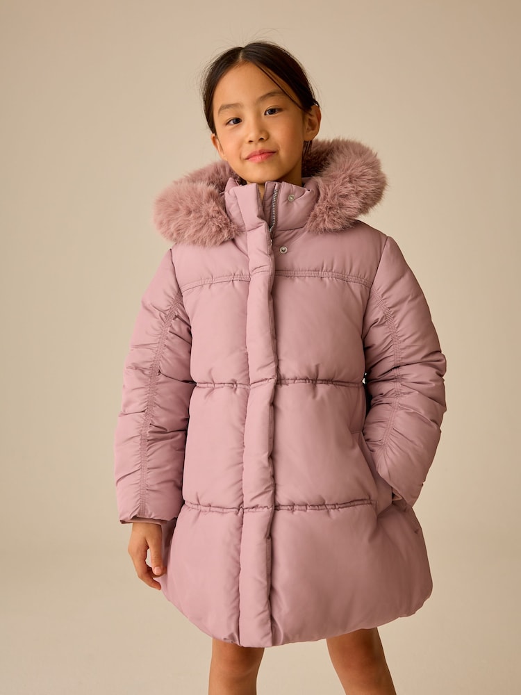Light Pink Shirred Sleeve Shower Resistant Padded Coat (3-16yrs) - Image 1 of 9 Light Pink Shirred Sleeve Shower Resistant Padded Coat (3-16yrs) - Image 1 of 9