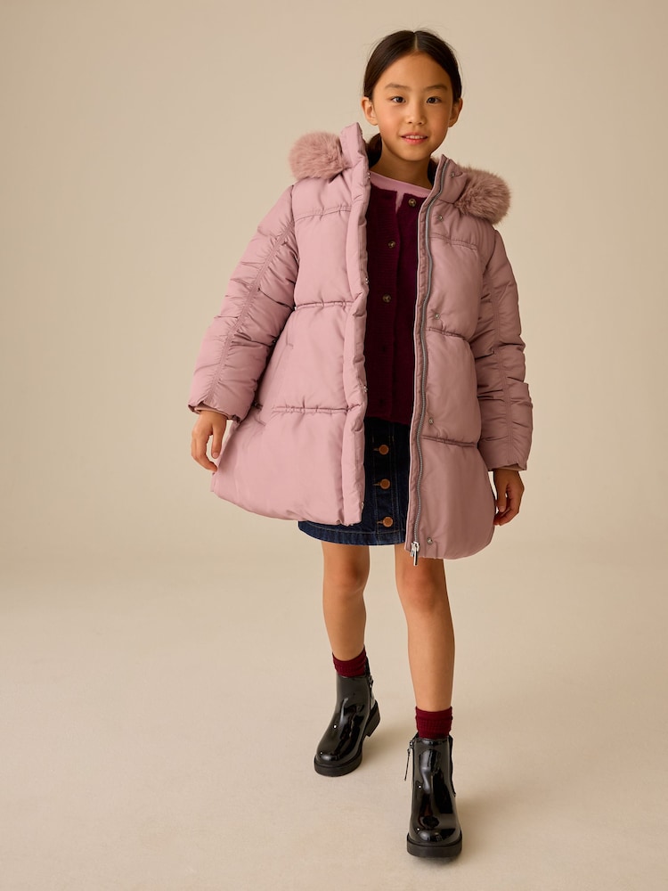 Light Pink Shirred Sleeve Shower Resistant Padded Coat (3-16yrs) - Image 2 of 9 Light Pink Shirred Sleeve Shower Resistant Padded Coat (3-16yrs) - Image 2 of 9