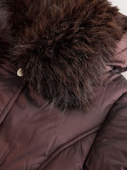 Chocolate Brown Faux Fur Collar Padded Shower Resistant Coat (3-16yrs) - Image 10 of 12
