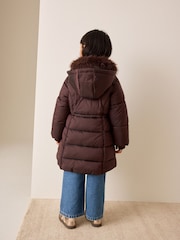 Chocolate Brown Faux Fur Collar Padded Shower Resistant Coat (3-16yrs) - Image 3 of 12