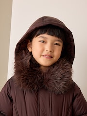 Chocolate Brown Faux Fur Collar Padded Shower Resistant Coat (3-16yrs) - Image 4 of 12