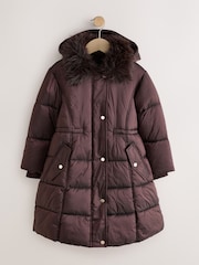 Chocolate Brown Faux Fur Collar Padded Shower Resistant Coat (3-16yrs) - Image 6 of 12