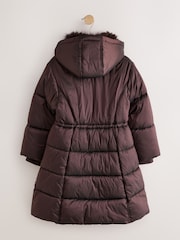 Chocolate Brown Faux Fur Collar Padded Shower Resistant Coat (3-16yrs) - Image 8 of 12