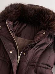 Chocolate Brown Faux Fur Collar Padded Shower Resistant Coat (3-16yrs) - Image 9 of 12