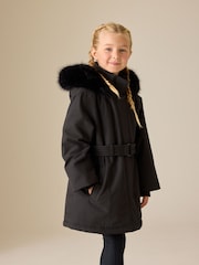 Black Waterproof Belted Padded Coat (3-16yrs) - Image 1 of 5