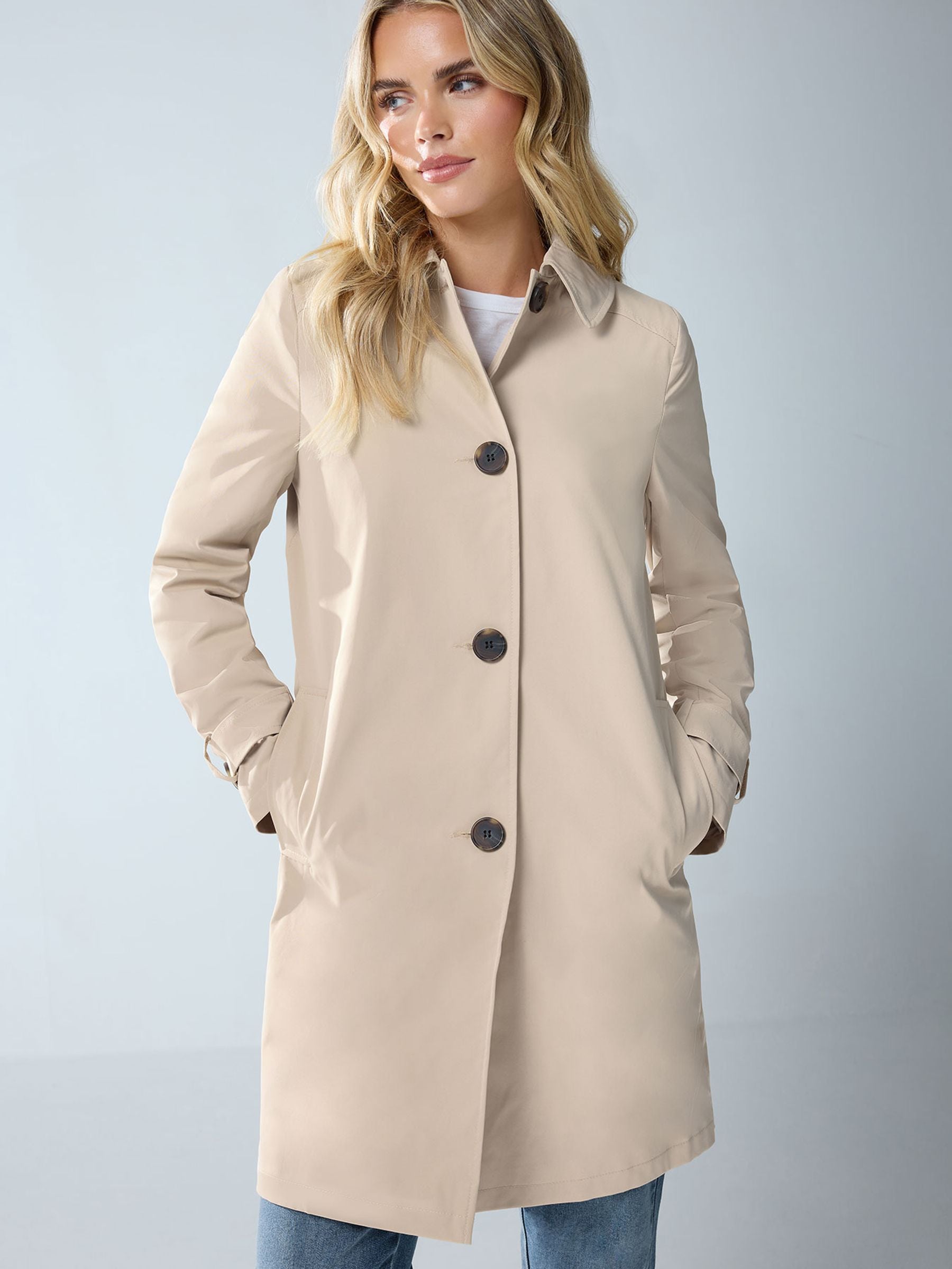 M & Co Women's Natural Petite Mid Length Trench Coat - Image 1