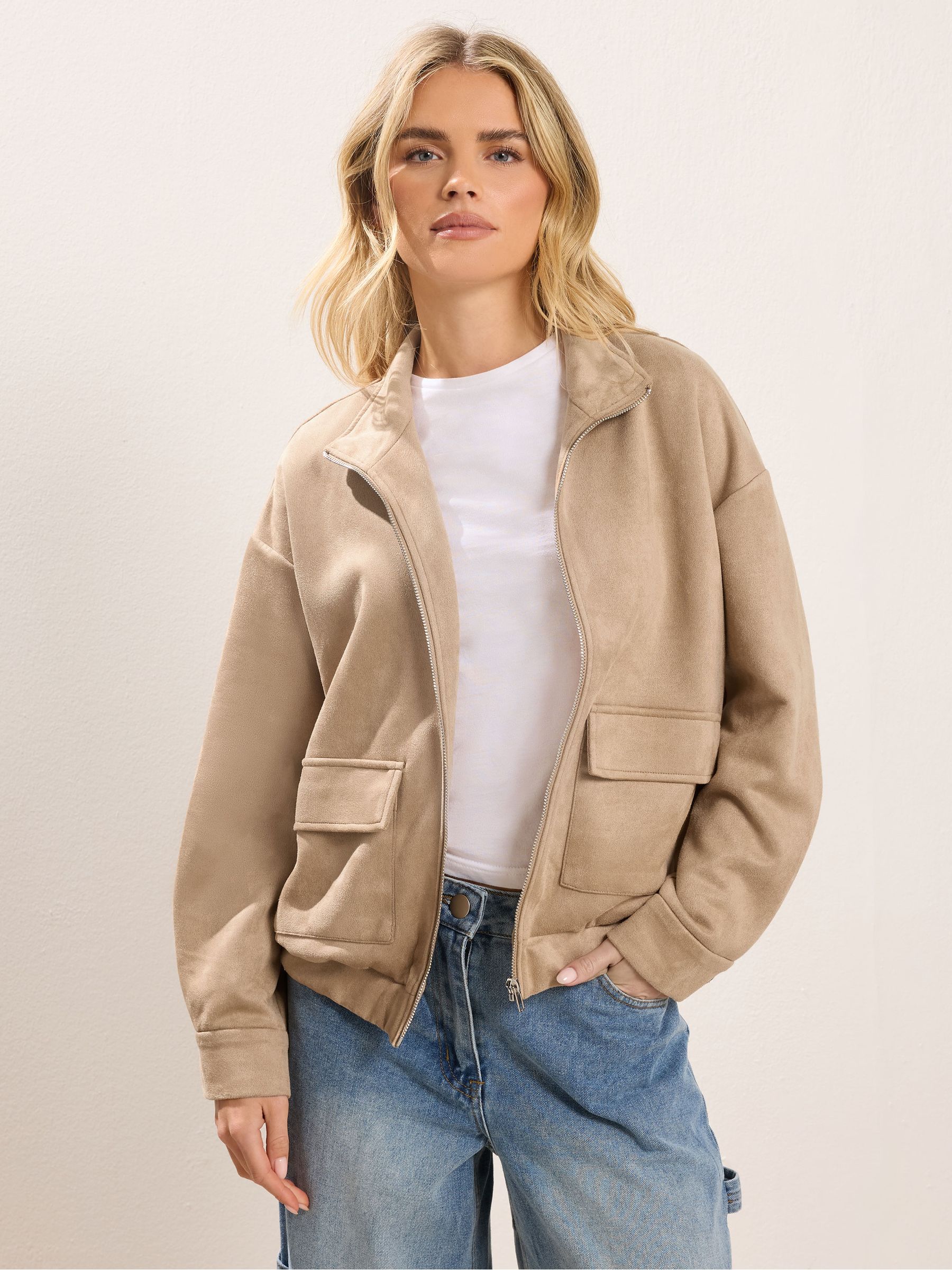 Pixiegirl Women's Natural Petite Faux Suede Bomber Jacket In Size 18 - Image 2