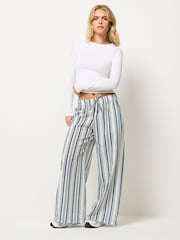 PixieGirl Petite Blue Stripe Wide Leg Trousers - Image 1 of 5