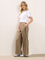 PixieGirl Petite Brown Side Stripe Wide Leg Trousers - Image 1 of 5