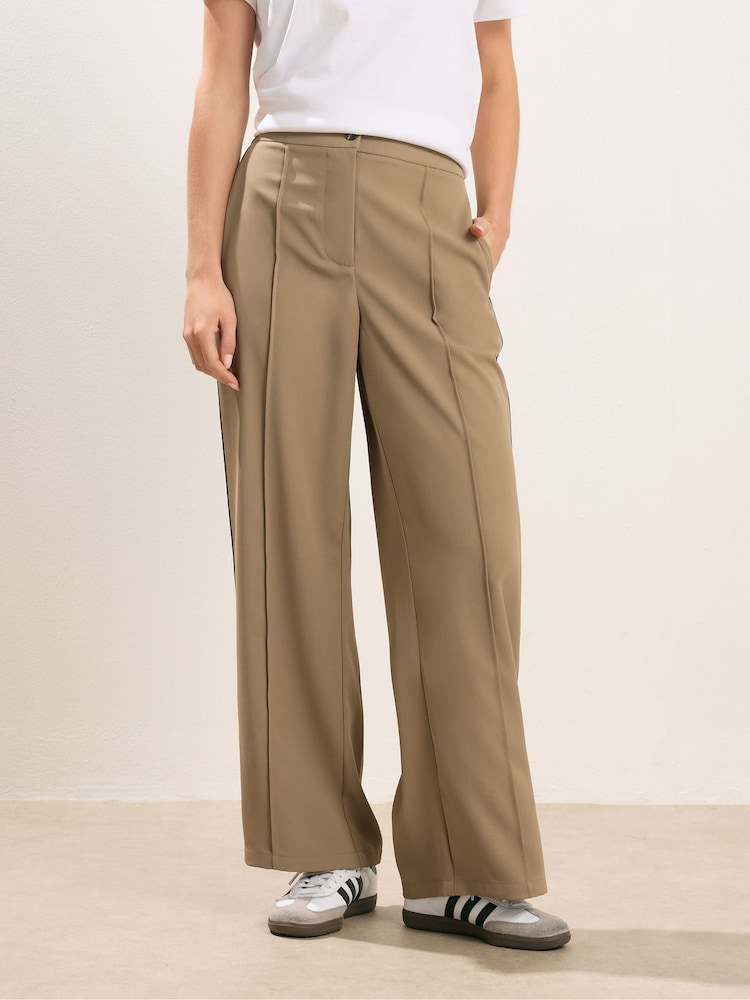 PixieGirl Petite Brown Side Stripe Wide Leg Trousers - Image 2 of 5