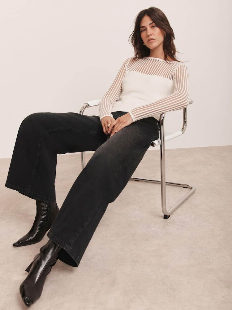 Mint Velvet Cream Sheer Knit Top - Image 1 of 8