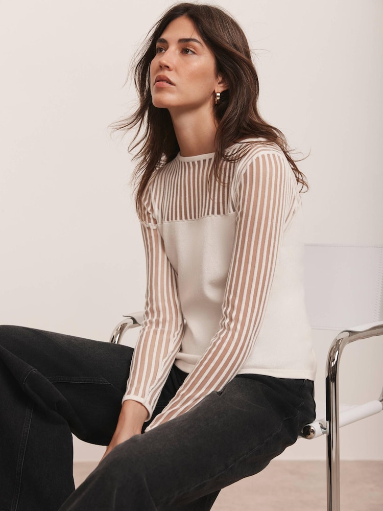 Mint Velvet Cream Sheer Knit Top - Image 2 of 8