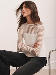 Mint Velvet Cream Sheer Knit Top - Image 5 of 8