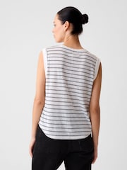 Gap White Stripe Linen Blend Sleeveless Tank Top - Image 2 of 4