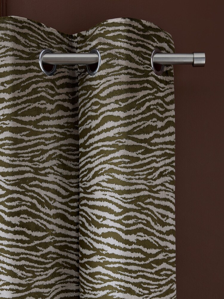 Green/Silver Collection Luxe Heavyweight Cut Velvet Tiger Eyelet Lined Curtains - Image 1 of 5 Green/Silver Collection Luxe Heavyweight Cut Velvet Tiger Eyelet Lined Curtains - Image 1 of 5