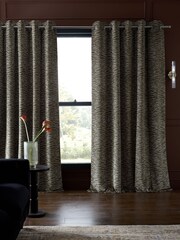Green/Silver Collection Luxe Heavyweight Cut Velvet Tiger Eyelet Lined Curtains - Image 2 of 5