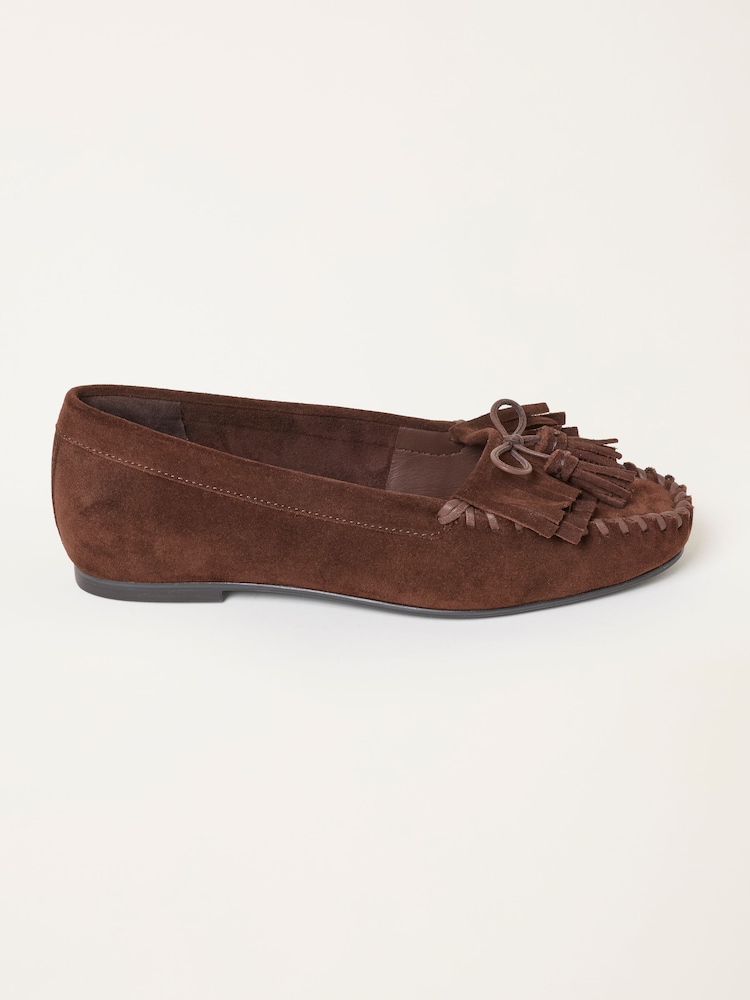 FatFace Chocolate Brown Suede Tassel Moccasin - Image 1 of 3