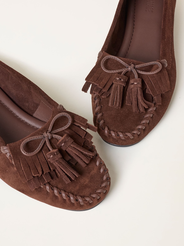 FatFace Chocolate Brown Suede Tassel Moccasin - Image 2 of 3