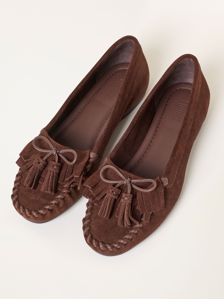 FatFace Chocolate Brown Suede Tassel Moccasin - Image 3 of 3