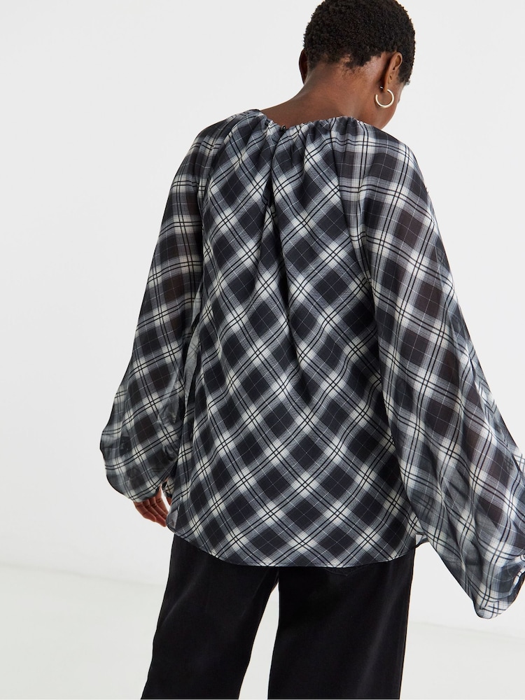 JD Williams Black Voile Volume Sleeve Blouse - Image 2 of 4 JD Williams Black Voile Volume Sleeve Blouse - Image 2 of 4