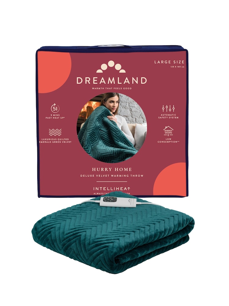 Dreamland Green Hurry Home Deluxe Velvet Warming Throw Electric Blanket - Image 1 of 2