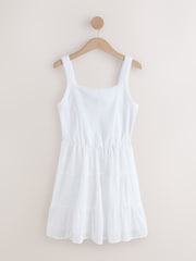 白色 - 方領迷你分層夏季連身裙 - 圖片 1/3