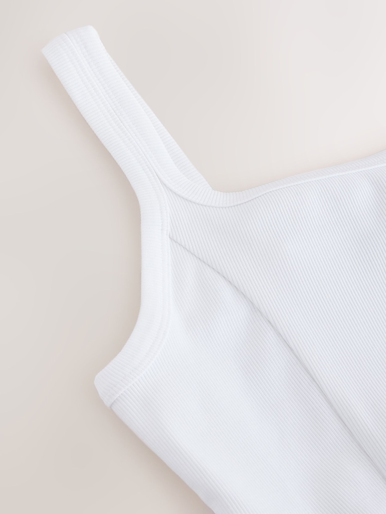 白色 - 方領迷你分層夏季連身裙 - 圖片 2/3