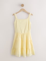 Pastel Yellow Square Neck Mini Tiered Summer Dress - Image 1 of 3