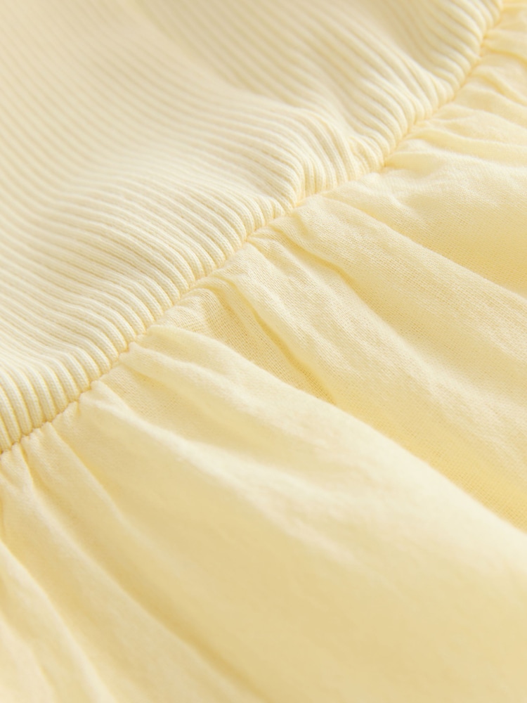 Pastel Yellow Square Neck Mini Tiered Summer Dress - Image 2 of 3