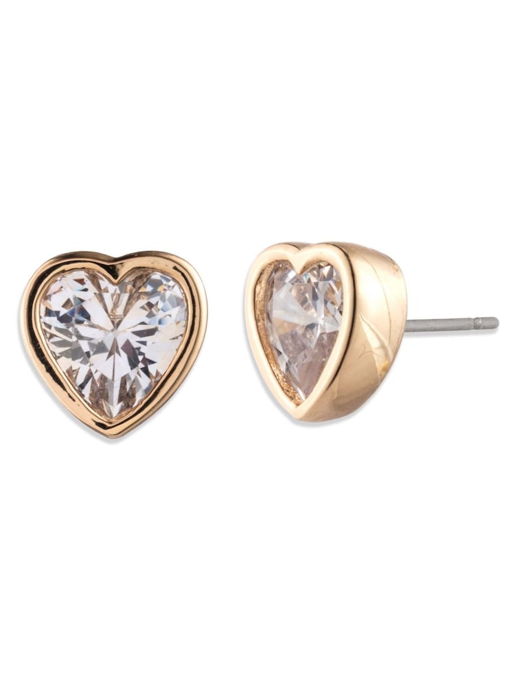 Lauren Ralph Lauren Gold Tone Crystal Heart Stud Pierced Earrings - Image 1 of 1 Lauren Ralph Lauren Gold Tone Crystal Heart Stud Pierced Earrings - Image 1 of 1