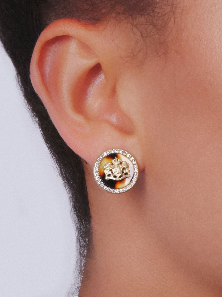 Lauren Ralph Lauren Gold Tone Tort Crest Stud Earrings with Crystal - Image 2 of 2 Lauren Ralph Lauren Gold Tone Tort Crest Stud Earrings with Crystal - Image 2 of 2
