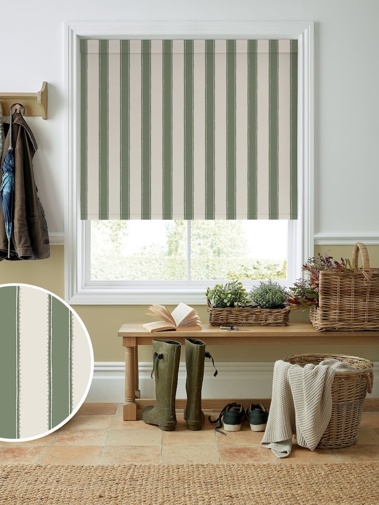 Laura Ashley Green Denwick Stripe Made to Roller Measure - Image 1 of 6